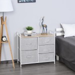 Linen Basket Storage Unit with 5 Drawers Metal Frame Adjustable Feet Shelf Handles Grey Home Organisation Furniture